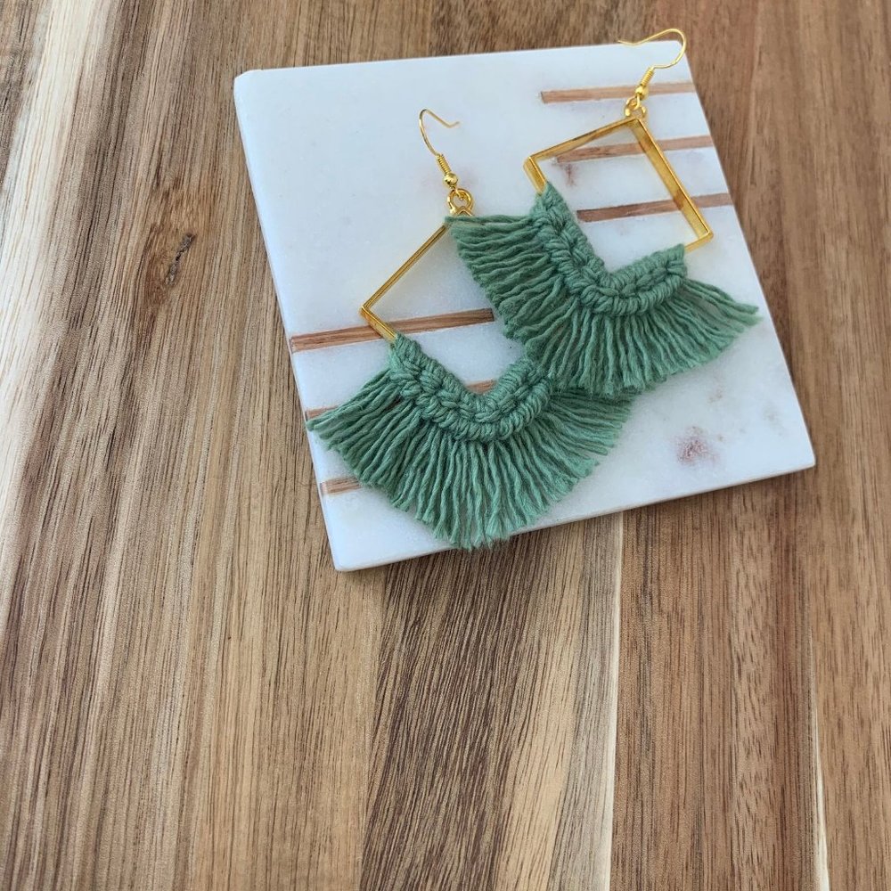 Mint Green Macrame Tassel Earrings